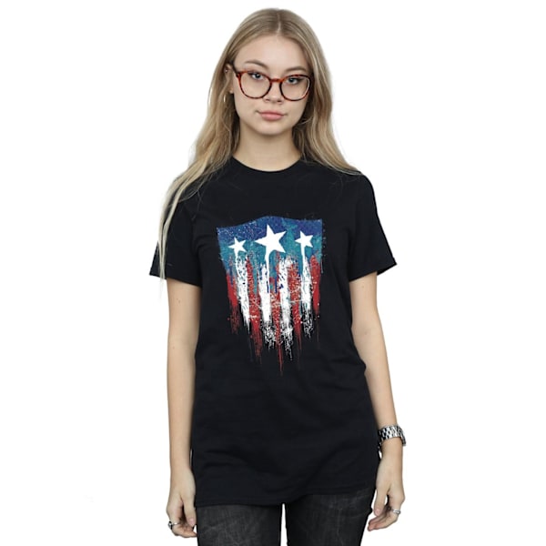 Marvel Dam/Damer Captain America Flag Shield Bomull Boyfriend T-Shirt XL Svart Black XL