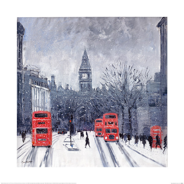 Jon Barker Wintry Whitehall Poster 60cm x 60cm Röd/Grå/Svart Red/Grey/Black 60cm x 60cm