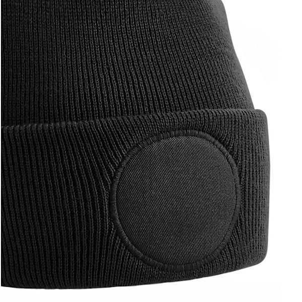 Beechfield Unisex Rundstickad Beanie med Patch och Vikbar Kant, One Size Svart Black One Size