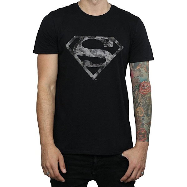 Superman Herr Marmor Bomull Logotyp T-shirt M Svart Black M