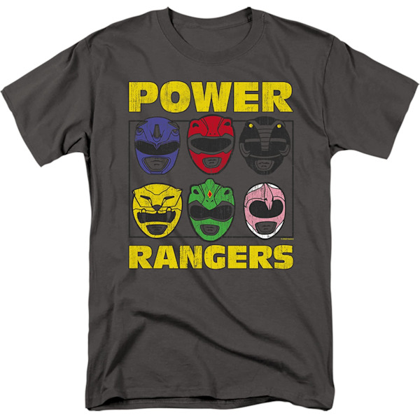 Power Rangers Herr T-shirt med Huvuden XXL Kolgrå Charcoal XXL