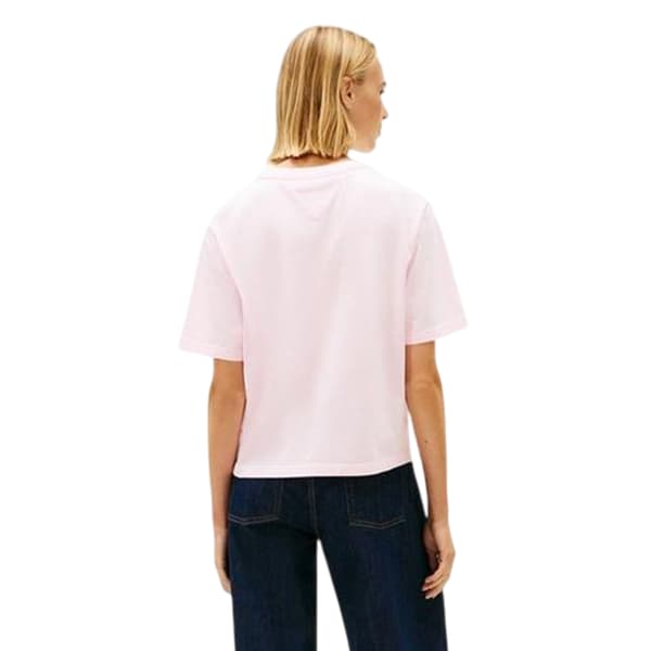 Tommy Jeans Dam Broderad Logotyp Bomull Croppad T-shirt Light Pink 14 UK