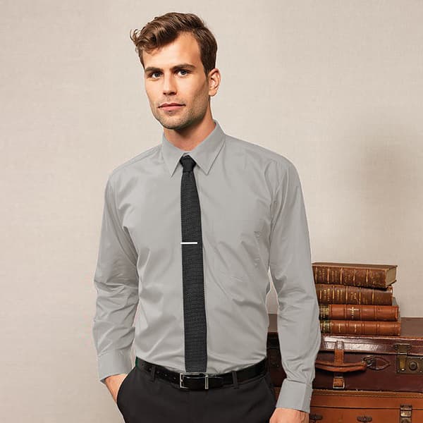Premier Mens Premier Poplin Långärmad formell skjorta 15.5 Silver Silver 15.5
