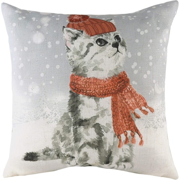Evans Lichfield Kuddeöverdrag med Snöig Katt, En Storlek, Grå/Röd Grey/Red One Size