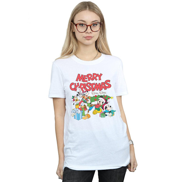 Disney Dam/Damer Mickey Och Vänner Vinterönskningar Bomull Pojkvän T-Shirt White S