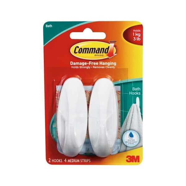 Command Badkrokar (2-pack) One Size Vit White One Size