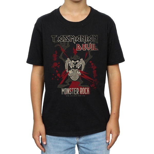 Looney Tunes Boys Monster Rock Tasmanian Devil Cotton T-shirt 7 Black 7-8 Years