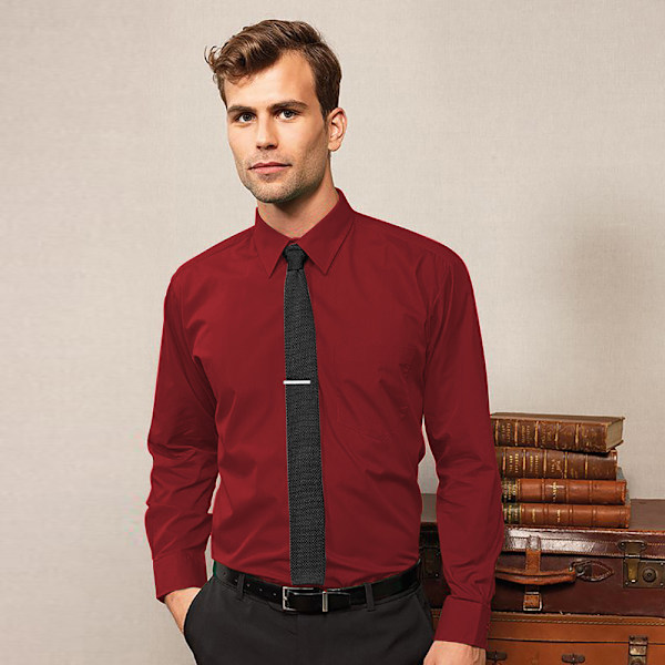 Premier Mens Premier Poplin Långärmad formell skjorta 20 Burgun Burgundy 20