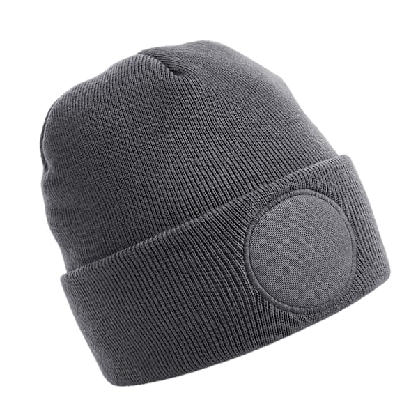 Beechfield Rund Stickad Mössa med Patch, One Size, Grafitgrå Graphite Grey One Size