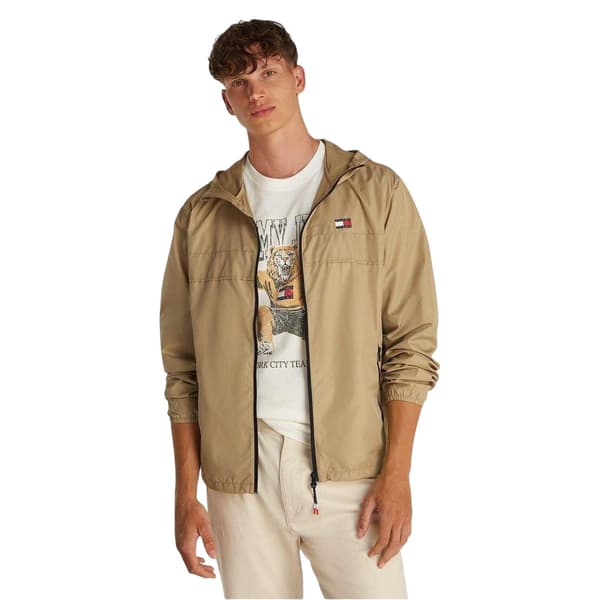 Tommy Jeans Vindjacka för män med elastisk mudd, avslappnad passform, S Tan Tan S
