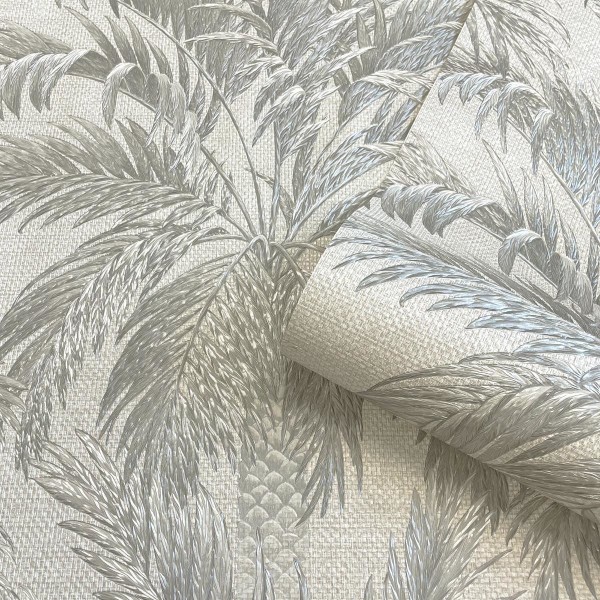Belgravia Palm Tree Textured Wallpaper 10m x 53cm Silver/Beige Silver/Beige 10m x 53cm