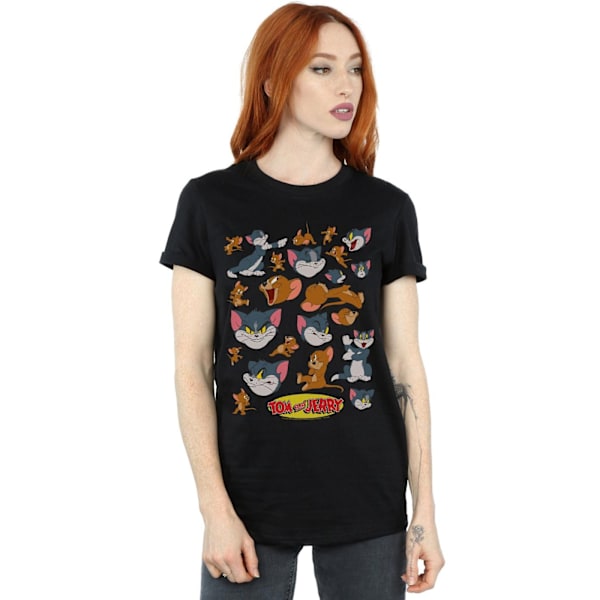 Tom And Jerry Dam/Damer Många Ansikten Bomull Boyfriend T-Shirt Black M