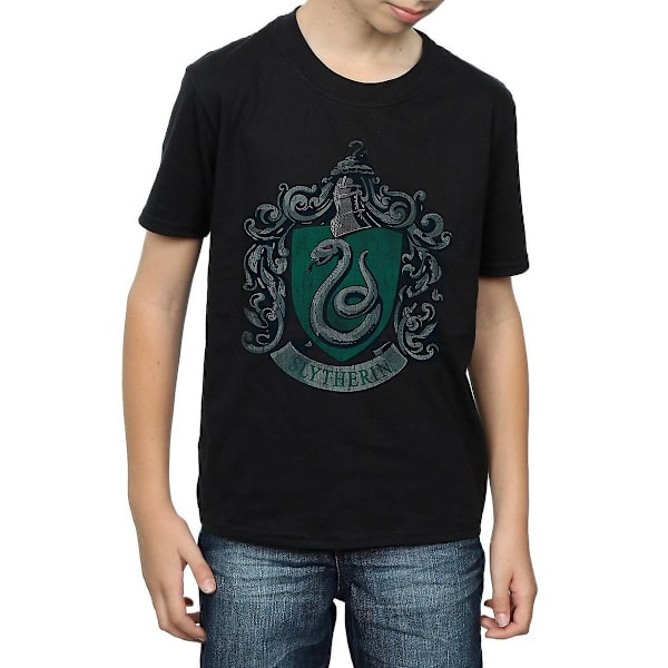 Harry Potter Boys Slytherin Distressed Cotton T-Shirt 7-8 år Black 7-8 Years
