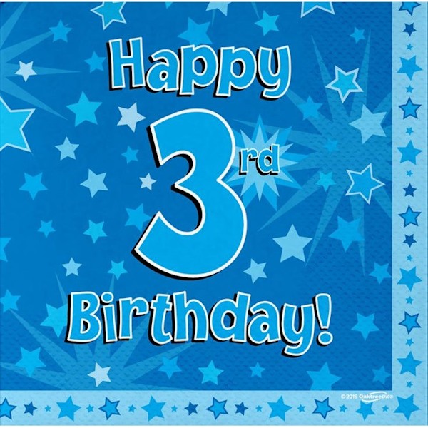 Oaktree Stars 3:e födelsedagsservetter (16-pack) En Blue One Size