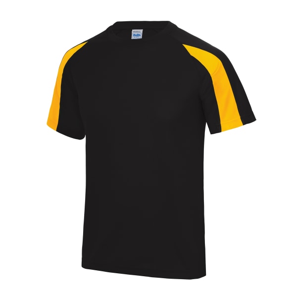 Just Cool Mens Contrast Cool Sports Plain T-Shirt XL Jet Black/ Jet Black/ Gold XL