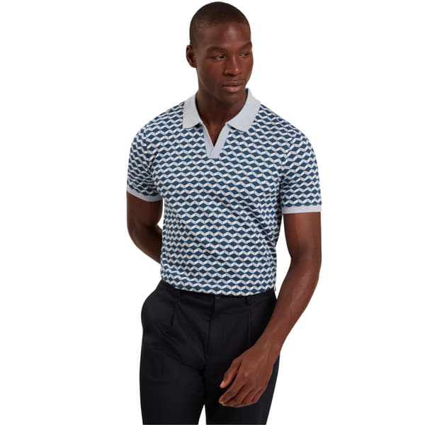 Ted Baker Herr Geometrisk Jacquard Kragad Pikétröja L Mörkblå Dark Blue L
