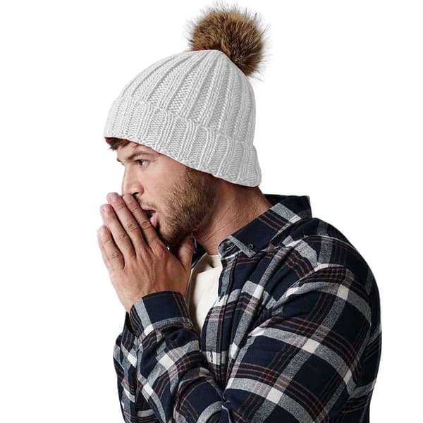 Beechfield Unisex Fur Pop Pom Chunky Beanie One Size Light Grey Light Grey One Size
