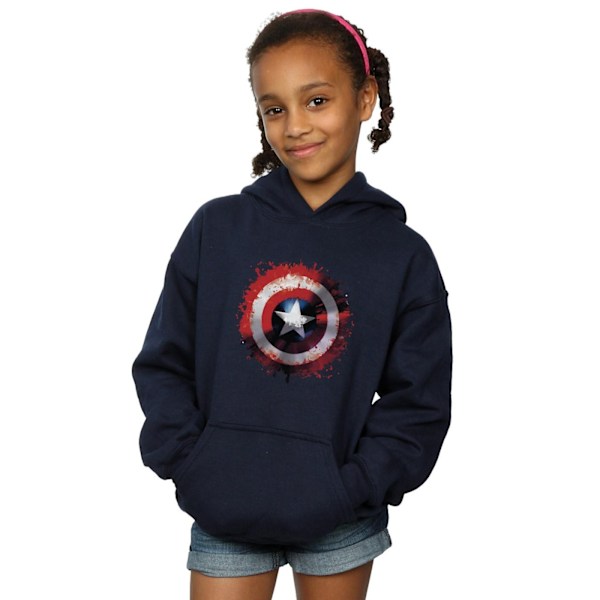 Marvel Girls Avengers Captain America Art Shield Hoodie 12-13 år Navy Blue 12-13 Years