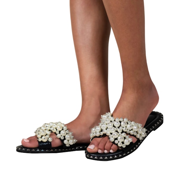 Where's That From Dam/Damer Iona Pearl Wide Flat Sliders 3 Black 3 UK Wide
