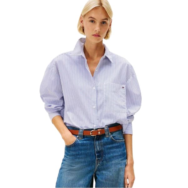 Tommy Hilfiger Dam Poplin Oversized Långärmad Skjorta Blue 12 UK
