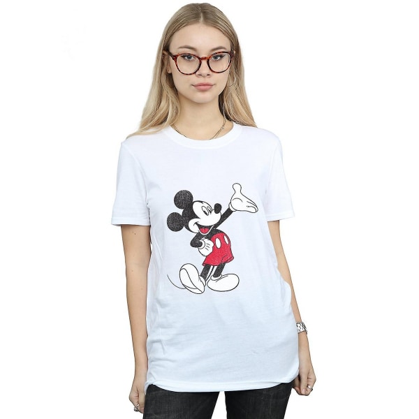 Disney Dam/Damer Traditionell Wave Mickey Mouse Bomull Boyfriend T-Shirt White S