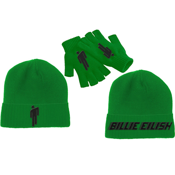 Billie Eilish Unisex Vuxen Blohsh Logo Mössa & Handskar Set One Jellybean Green One Size