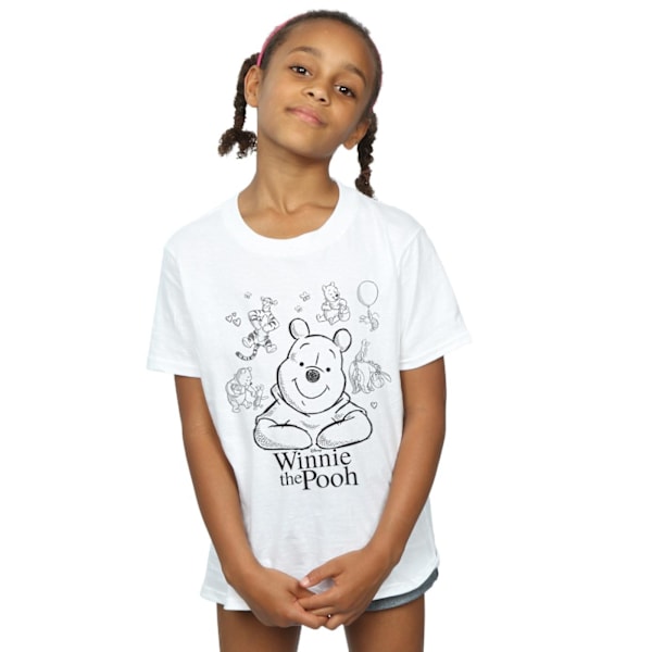 Disney Girls Winnie The Pooh Collage Sketch Bomull T-shirt 7-8 White 7-8 Years