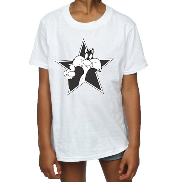 Looney Tunes Girls Sylvester Mono Star Bomull T-shirt 5-6 år White 5-6 Years