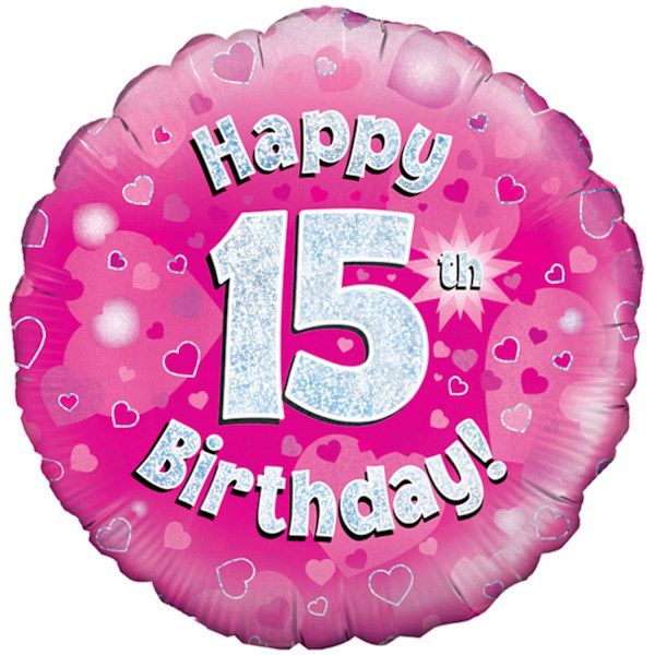 Oaktree 18 tum Glad 15:e födelsedag Holografisk ballong En storlek Pink/Silver One Size