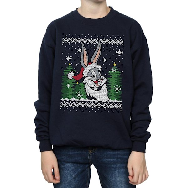 Looney Tunes Pojkar Bugs Bunny Jul Fair Isle Sweatshirt 7-8 Navy Blue 7-8 Years