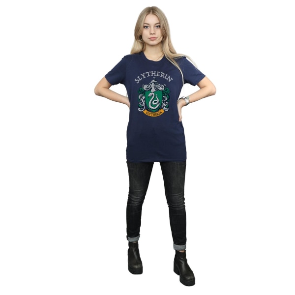 Harry Potter Dam/Kvinnor Slytherin Crest Bomull Boyfriend T-Shirt L Marinblå Navy Blue L