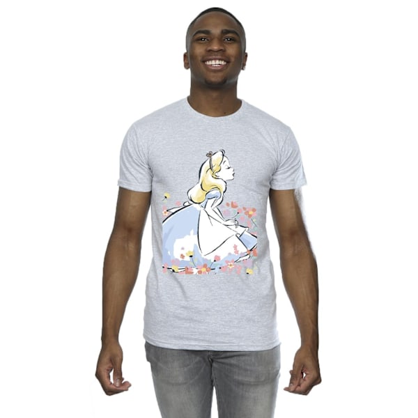 Disney Herr Alice In Wonderland Sketch Flowers T-Shirt 4XL Spor Sports Grey 4XL