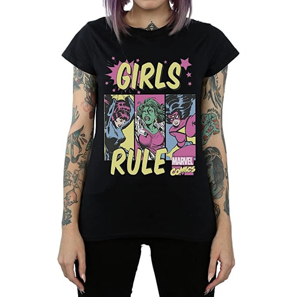 Marvel Comics Dam/Damer T-shirt i bomull med pojkvänsmodell för tjejer Black XL