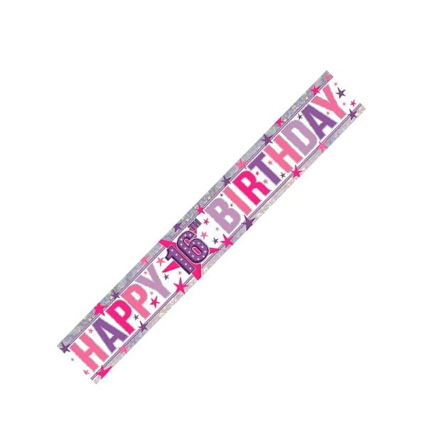 Amscan Holografisk Happy 16th Birthday Banner En Storlek Rosa Pink One Size