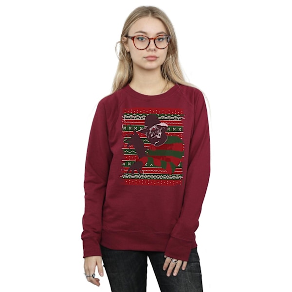 A Nightmare On Elm Street Dam/Damer Jul Fair Isle Sweatshirt Burgundy M