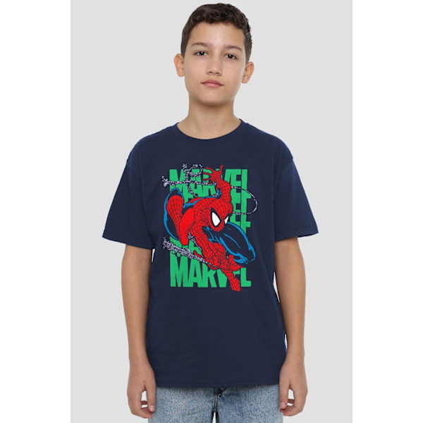 Spider-Man Barn/Ungdom T-shirt Väggkrypande 12-13 År Marinblå Navy 12-13 Years