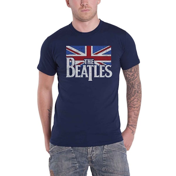 The Beatles Unisex Vuxen Flag Logo T-Shirt S Marinblå Navy Blue S