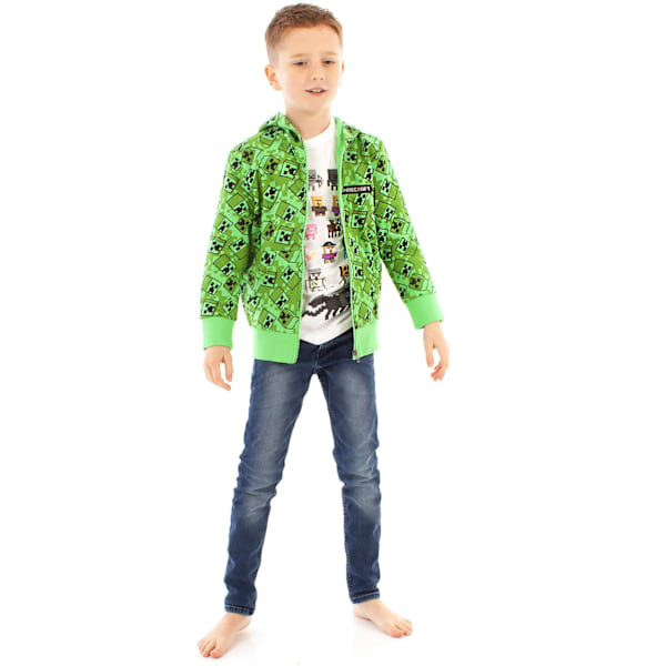 Minecraft Boys Creeper All-Over Print Hoodie 13-14 år Grön/ Green/Black 13-14 Years