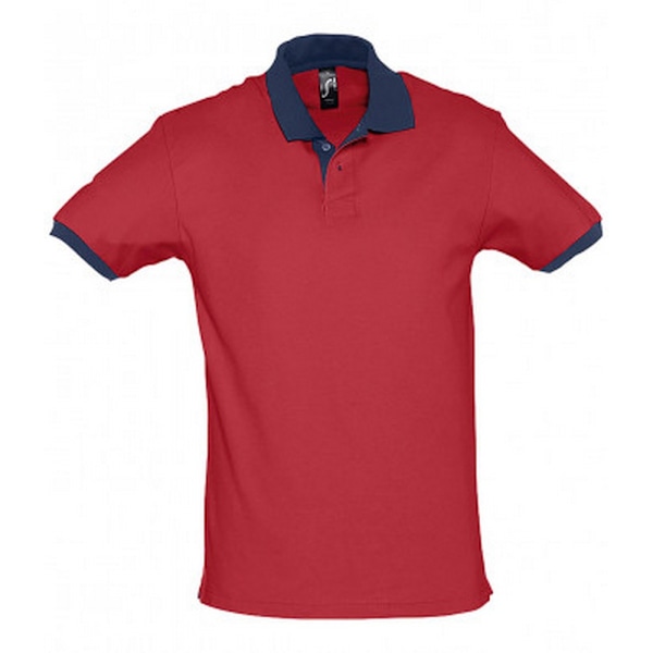SOLS Prince Unisex Kontrast Pique Kortärmad Bomull Polotröja Red/French Navy M
