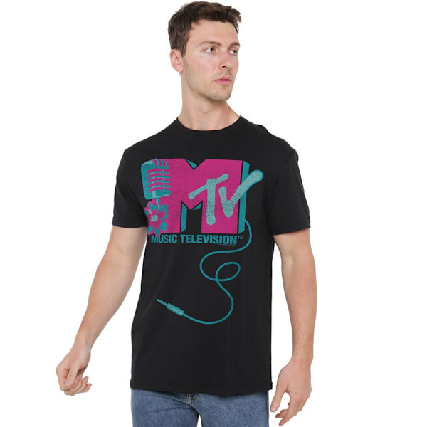MTV Herr Mikrofon Logotyp T-Shirt L Svart Black L