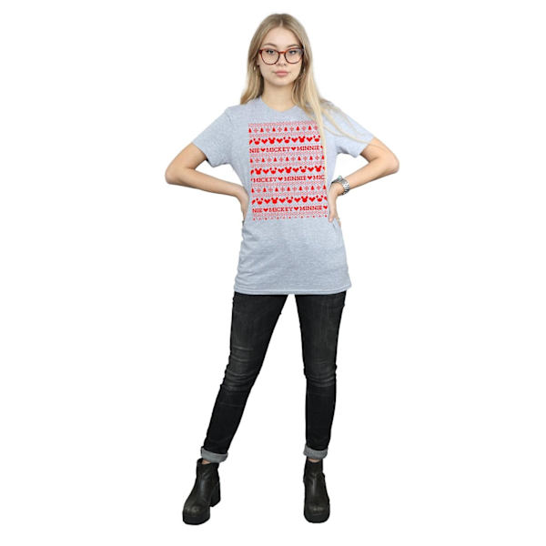 Disney Dam/Damer Mickey Och Minnie Jul Fair Isle Bomull Boyfriend T-Shirt M Sports Grey Sports Grey M