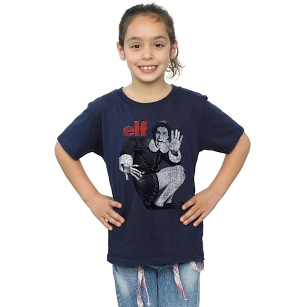 Elf Girls Mono Distressed Poster Bomull T-shirt 9-11 år Marinblå Navy Blue 9-11 Years