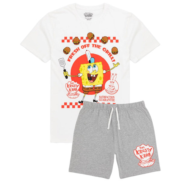 SpongeBob SquarePants Herr Kort Pyjamas Set L Vit/Grå White/Grey L