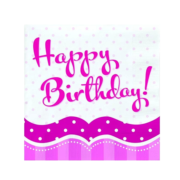 Creative Party Perfectly Happy Birthday Servetter (16-pack) På Pink/White One Size