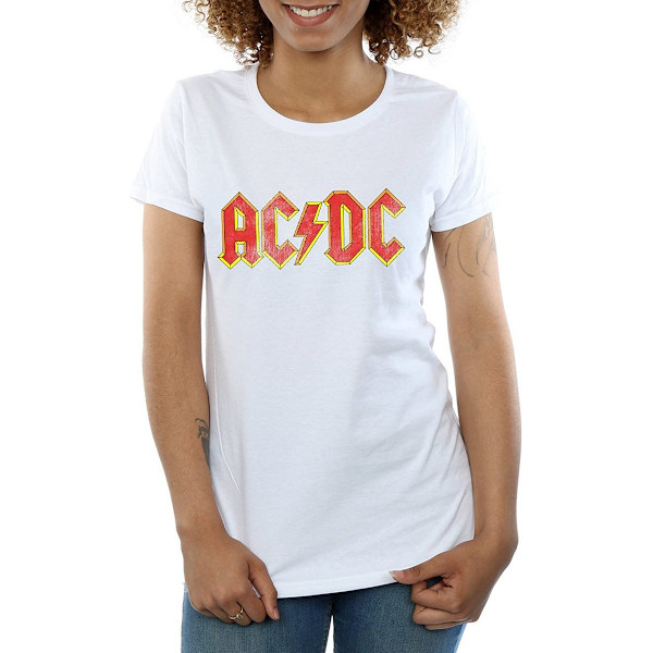 AC/DC Dam/Dam Distressed Logo Bomull T-shirt S Vit/Röd White/Red S