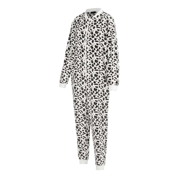 Linea Dam Leopardmönstrad Fleece-pyjamas i ett stycke 1 Black/White 14 UK