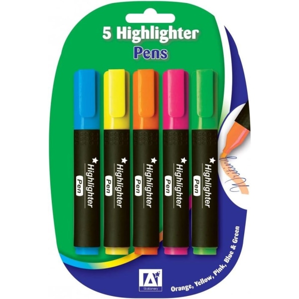 Anker Highlighter Pen (Förpackning med 5) En one size Orange/Gul/Rosa/B Orange/Yellow/Pink/Blue/Green One Size