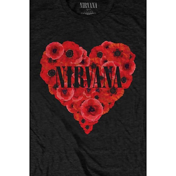 Nirvana Unisex Vuxen Poppy Heart Bomull T-shirt S Svart Black S