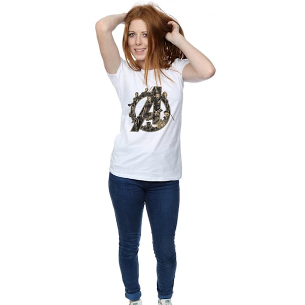 Avengers Infinity War Dam T-shirt för kvinnor/damer med logotyp, pojkvänmodell, XL, vit White XL