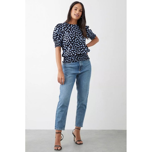 Dorothy Perkins Dam/Kvinnor Prickig Shirred Hem Blus 16 UK Black 16 UK